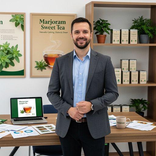 Gyógynövényes teafőző, benne majoránna és víz keveréke.